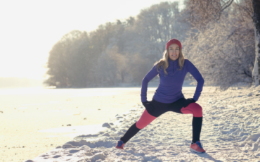 Exercising on the beach during winter